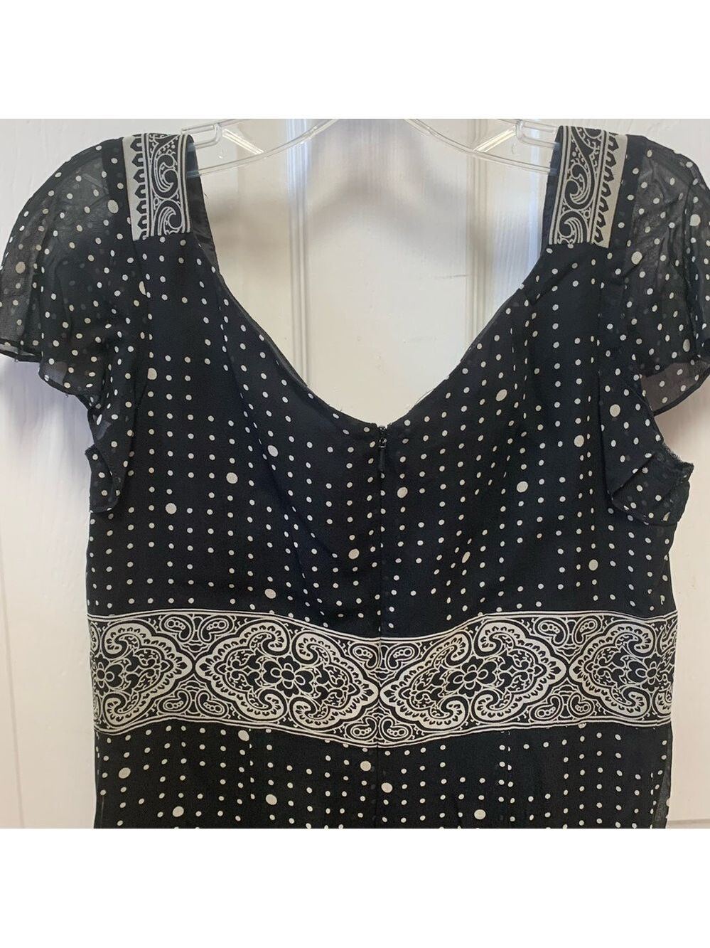 KASPER elegant silk dot print vneck flutter sleeve cocktail wedding guest dress